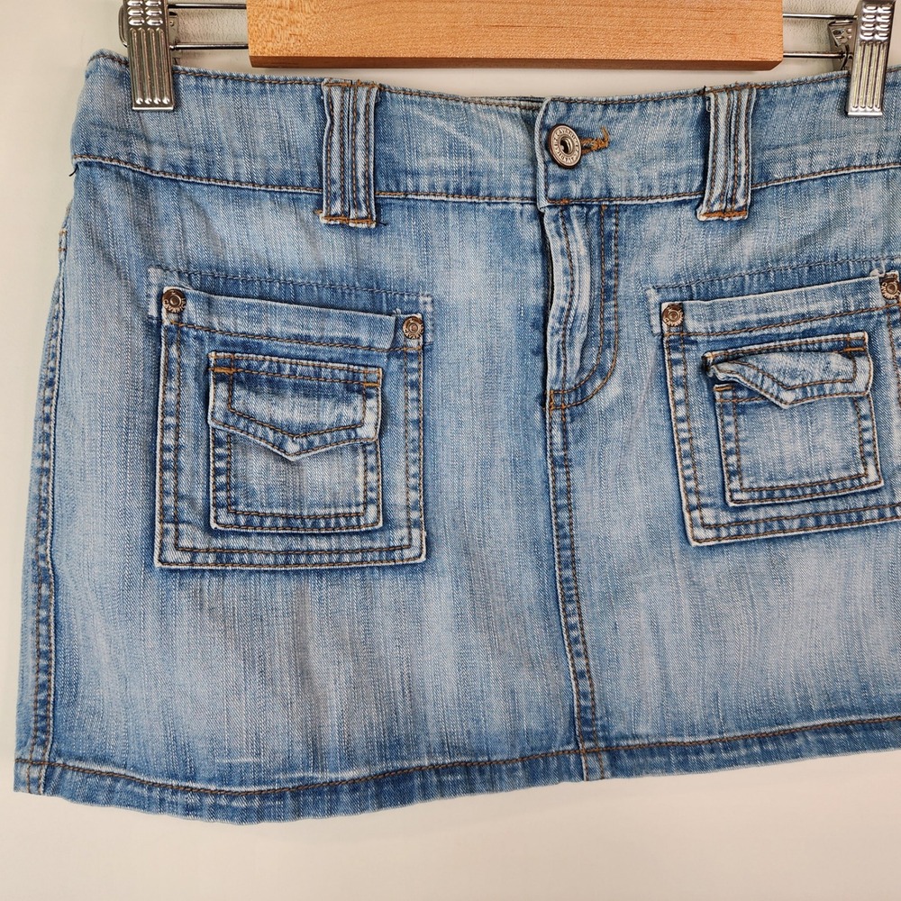 Z. Cavaricci VTG 90s Y2K Micro Mini Denim Skirt Size 7 Blue Cargo Pockets - Picture 2 of 5